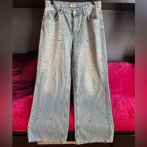Bershka Low rise Wide leg Jeans with Rhinestones